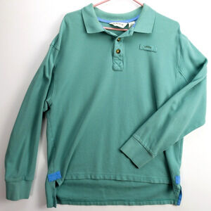 Orvis Mens L Long Sleeve Polo Shirt Green Cotton Pique Classic Fit Casual